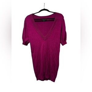 Express Deep V-Neck Tunic Sweater - Fuchsia - Size S